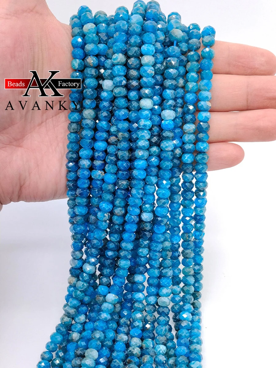 Natural Faceted Blue Apatite Beads Small Section Loose Spacer for Jewelry Making DIY Necklace Bracelet 15'' 4x6mm 5x8mm