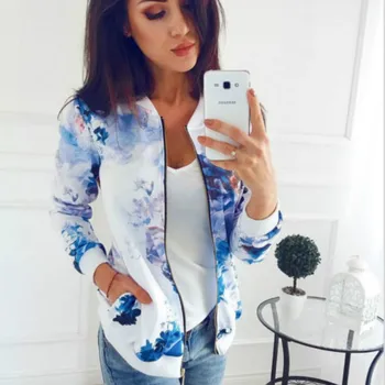 

2019 Spring Autumn Women Jackets Coat Long Sleeves Short Baseball Coat Print Plus Size Jacket Casual Fall Outerwears Windbreaker