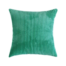 Luxurious Supersoft Corduroy Striped Throw Pillow Cover - Decorative Cushion Case for Sofa & Living Room Decor (Emerald)