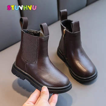 

Children Martin Boots Black Leather Girls Fashion Boots Soft Sole Waterproof Non-slip Boys Single Boots Autumn New Kids Shoes