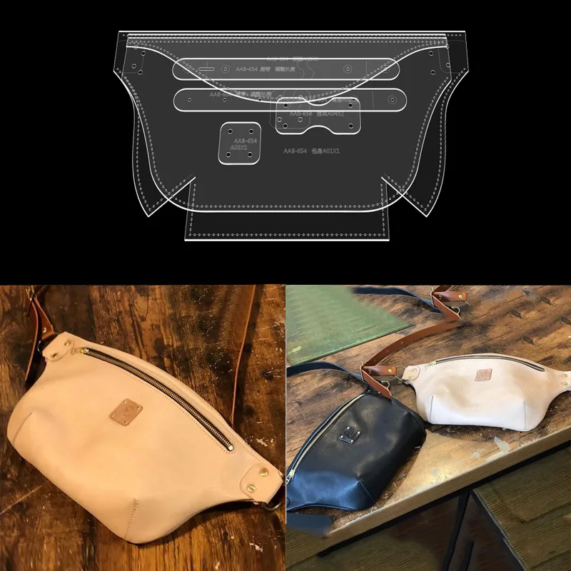 1Set DIY Leather Sewing Pattern For Handmade Fashion Chest bag Messenger bag Acrylic Stencil Template 32*16*5cm