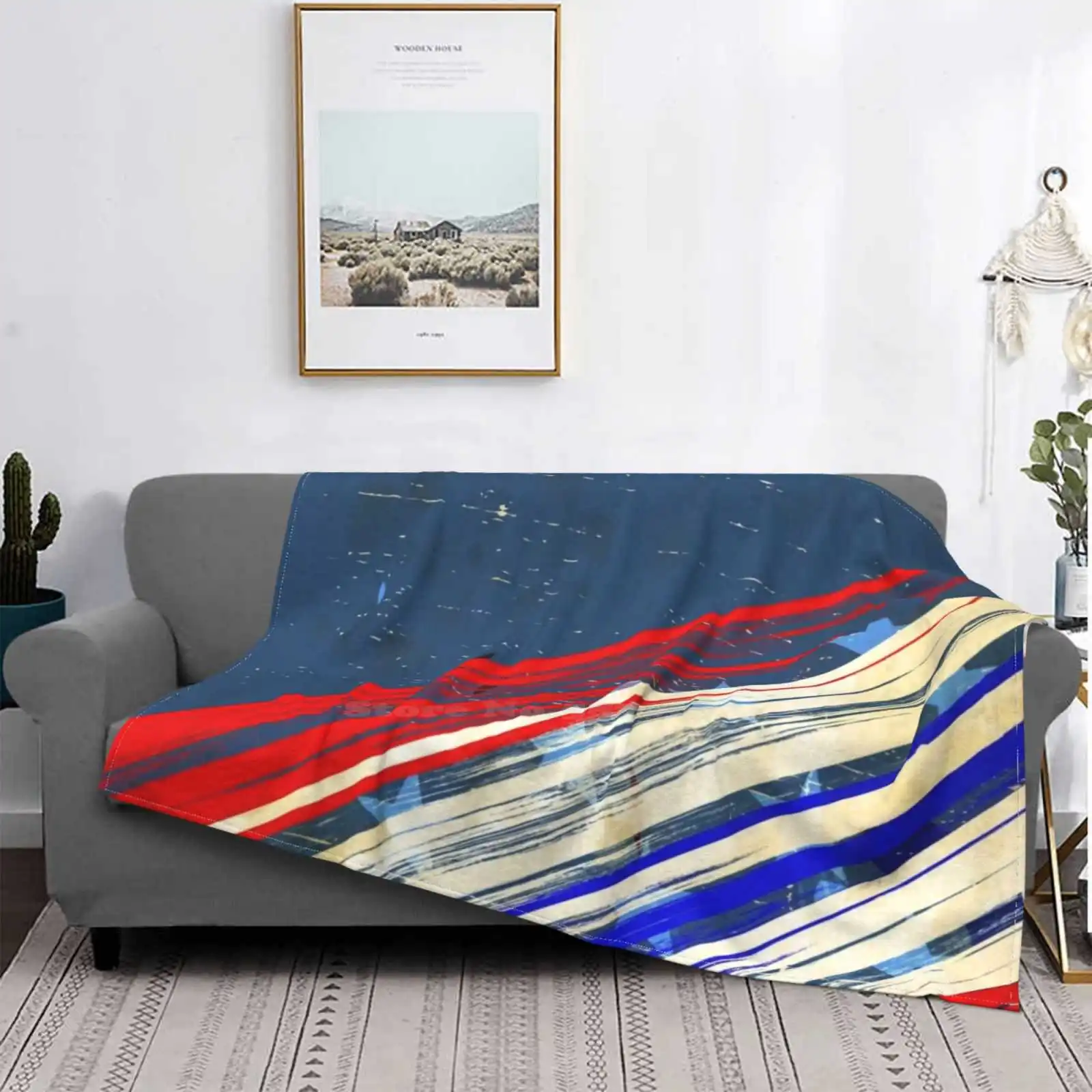 

Modern Colorful Patriotic Grunge Red White Blue Stars And Stripes New Selling Custom Print Flannel Soft Blanket Modern Colorful