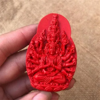 

Opening Taiwan cinnabar transfer protector emperor red thousand hand Guanyin men and women necklace jade pendant