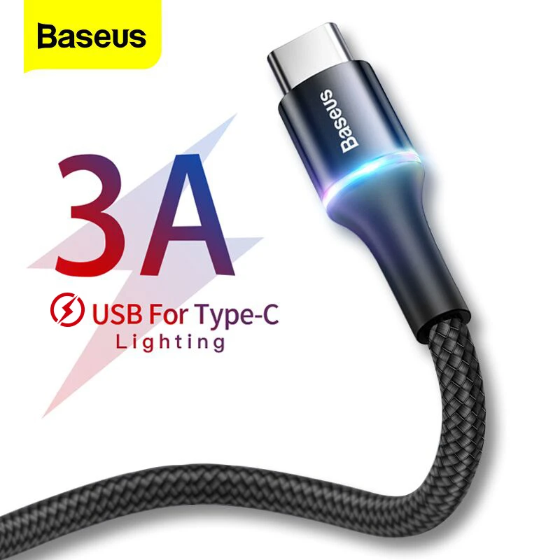 phone charger cable Baseus 3A USB Type C Cable Fast Chagring Charger Type-c Cable For Samsung S21 S20 Xiaomi Mi 10 9 Oneplus 8 Pro USB C Data Cable android charger