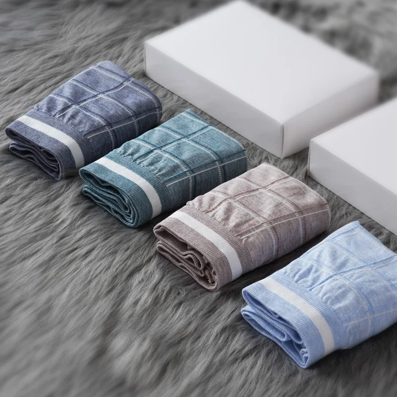 

4 boxed men's cotton checked boxer briefs panties men boxershorts Mens pants Plaid underwear Men underwear Mens Underwear