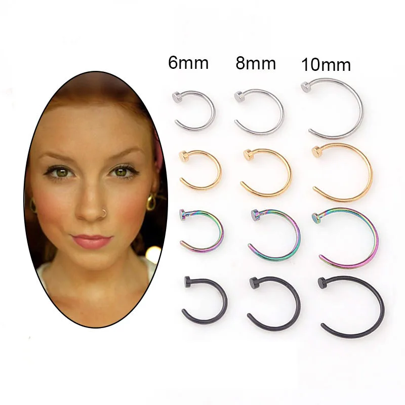 6mm 8mm 10mm Colorful Fake Piercing Nose Ring Body Industrial 316L Stainless Steel Tragus Earrings | Украшения и аксессуары