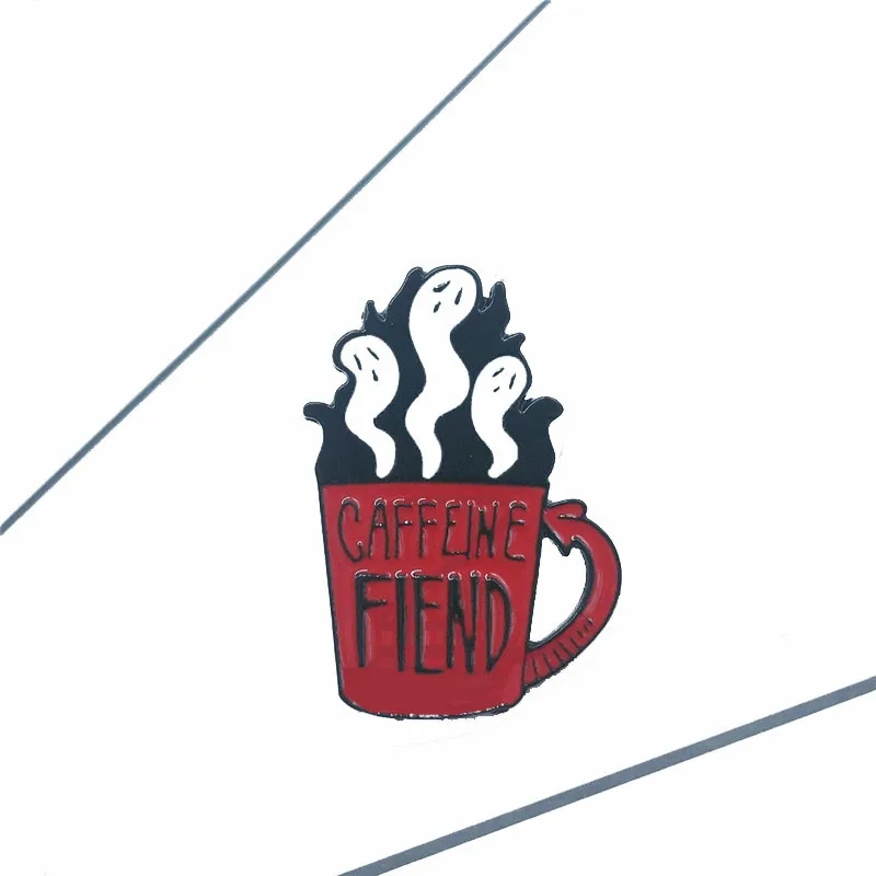 Новые серьги рука скелета-призрака CAFFEINE FIEND брошь Spook стрелка кофейная чашка значок мультфильм ужас Забавный значок джинсовая одежда кулон ювелирные изделия Gif