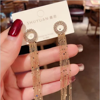 

New high-end tassel earrings super shiny goddess temperament earrings fashionable wild earrings round earrings