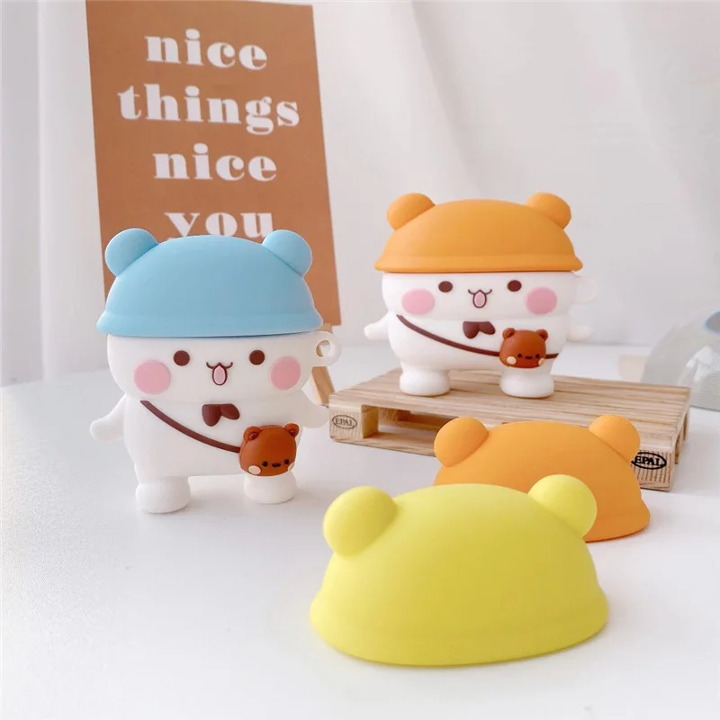 

For Airpods pro case Cartoon Three Hat Bag Bear Case 3D Cute Protection Soft Silicone Case For Air pods 2 Headphone Case Fundas