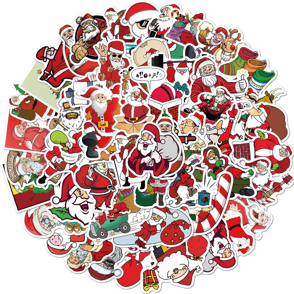 

50pcs Stickers Christmas Deer Santa Claus Snowman Children Gift Sticker DIY for On Skateboard Suitcase Luggage Stickers