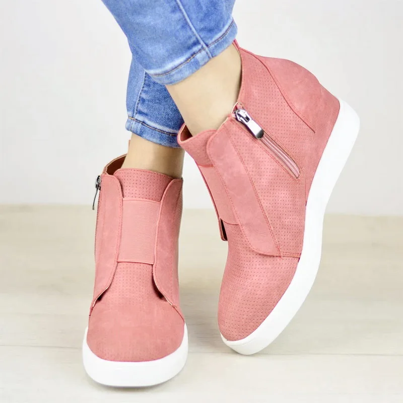 

HEFLASHOR Women Sneakers 2019 Pu Leather Women Casual Shoes Breathable Wedges Platform Vulcanize Shoes tenis feminino