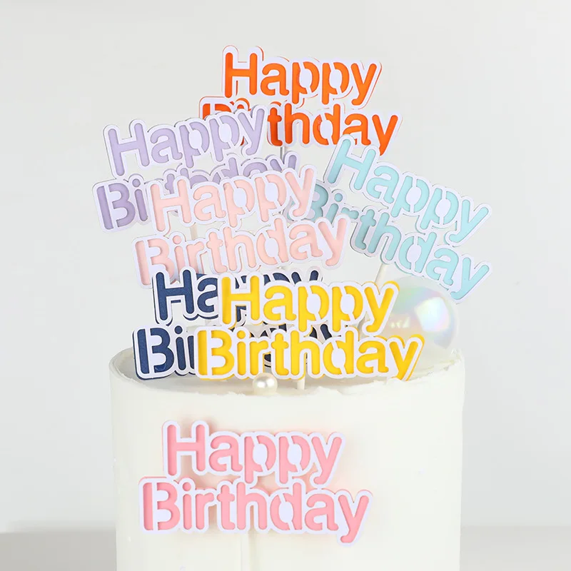 

Pink Purple Cake Topper Simple Version Letters Happy Birthday Baby Shower Baking Party Table Dessert Plug-in Decoration Supplies