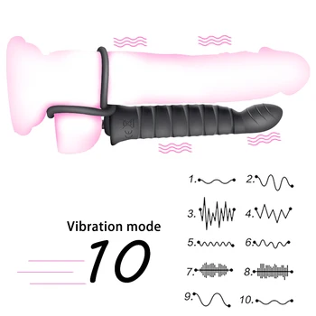Double Penetration Dildo Vibrator, 10 mode Vibrator For Men Strap On Penis Vagina Plug Adult Sex Toys For Couples 4