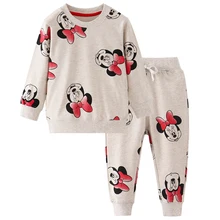 Коллекция года, весенне-осенняя одежда для маленьких девочек с изображением Минни, футболка+ штаны повседневные хлопковые костюмы для девочек из 2 предметов Детские комплекты одежды с принтом героев мультфильмов