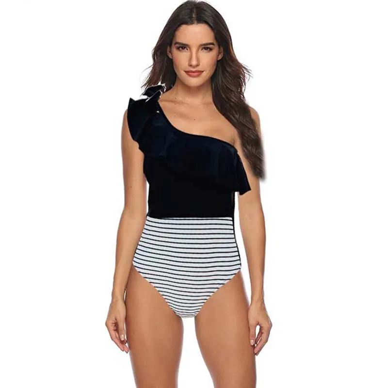 

MUOLUX 2020 Sexy Bikini Ruffle One Piece Swimsuit Women Swimwear one shoulder Monokini Bodysuit Beachwear Monokini Bathing Suit