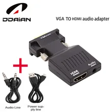 VGA to HDMI Adaptor Converter Male to Female with Audio Power Adapter Support 1080P Signal VGA to HDMI Audio 5V DC Connector VGA to HDMI Adaptor Converter Male to Female with Audio Power Adapter Support 1080P Signal VGA to HDMI Audio 5V DC Connector