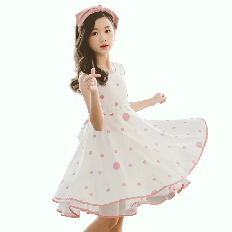Girls Dress Dot Cotton Dresses For Summer Kids Party Cute Princess Clothes 6 8 10 12 14 | Детская одежда и обувь