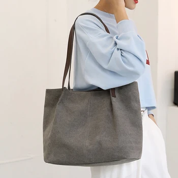 

New Woman Casual Canvas Handbag Female Vintage Shoulder Bags large Capacity Solid Color Ladies Totes High Quality Bolsa Feminina