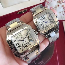 Роскошные брендовые новые мужские часы женские кварцевые сапфировые 100 XL часы из нержавеющей стали Santos часы серебро розовое золото белые часы AAA