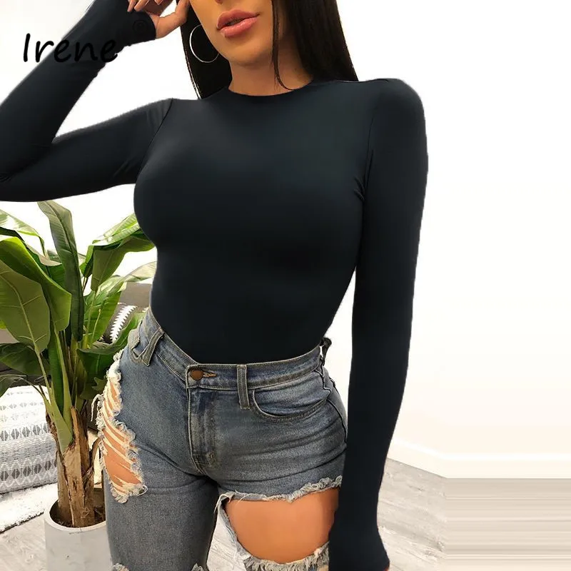 Mono informal de manga larga delgada para mujer, Body básico cálido para mujer, Top entallado Sexy con cuello redondo para Otoño e Invierno
