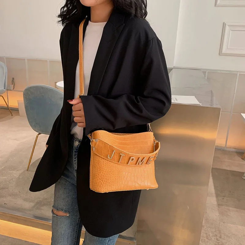 

INS Fashion Sense 2019 New Style CHIC Korean-style Fashion Crocodile Pattern Versatile Shoulder Bucket Bag WOMEN'S Bag