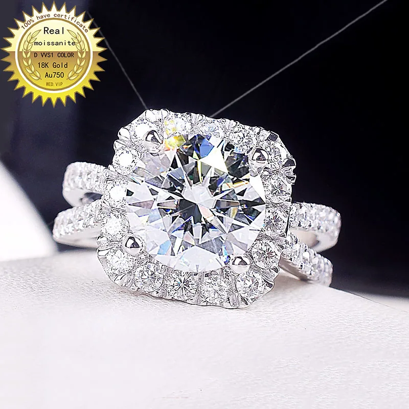 

100%18K goldr ring 2ct D VVS moissanite ring Engagement&Wedding Jewellery with certificate 0022