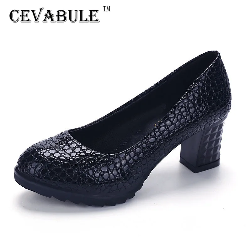 

CEVABULE 2019 Autumn women's Shoes high-heeled Shoes Snake Pattern Thick Ladies Work Shoes Shallow Single Shoes Tide LSS-887