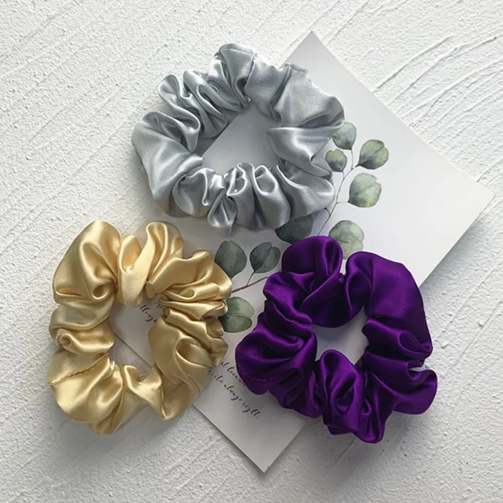 100% Pure Silk Hair Scrunchie Width 3.5cm Hair Ties Band Girls Ponytail Holder Luxurious Colors Sold by one pack of 3pcs claw hair clips Hair Accessories