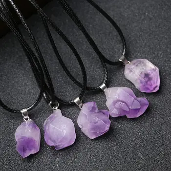 

1pc Natural Amethyst Irregular Rough Stone Pendant Amethyst Necklace Fashion Jewelry Home Decoration Stone Crafts Holiday Gift