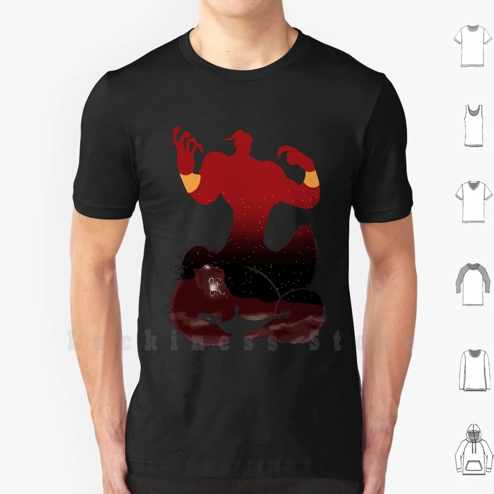 Red Genie T Shirt Big Size 100% Cotone Rosso Blu Genie Aladdin Lamp Magic Cave Wonder Agrabah Jafar Jasmine Evil Cattivo Cattivi