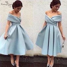 Простые платья для выпускного вечера, короткие, с открытыми плечами, на шнуровке, длиной до середины икры, атласные,, выпускные платья, коктейльные платья размера плюс, дешево