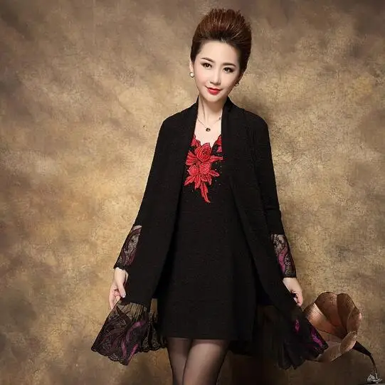 Beach 2020 Winte Floral Hollow Out Retro Knee-length Two Piece Female Elegant Middle Age Clothing Women Plus Size Dress JC90 | Женская