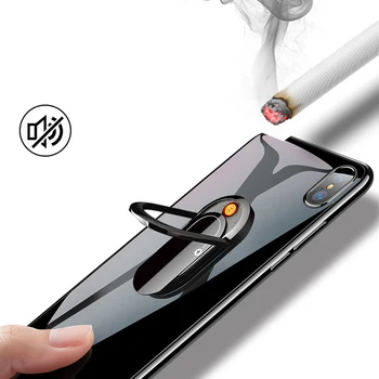 

USB Lighter Mobile Phone Holder USB Electronic Cigarette Lighter Ring Buckle Charging Lighter Personality Charging Lighter