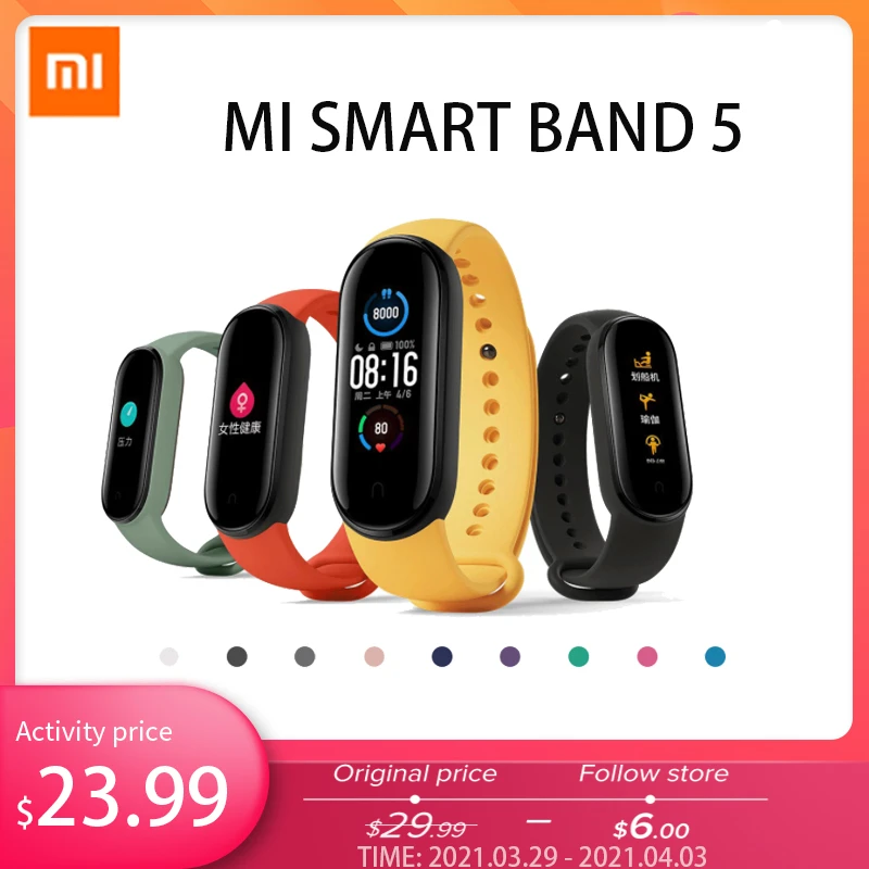 Xiaomi Mi Band 5 Global Version 9 Languages Smart Miband Screen Bracelet Heart Rate Fitness Traker Bluetooth Smart Band