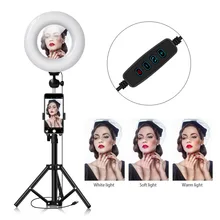 Photography makeup mirror LED Selfie Light 22CM Dimmable make up Camera Phone Lamp Table Tripods phone holder stand USB Cable