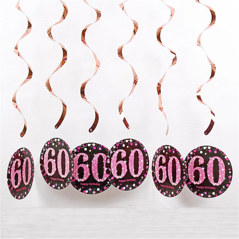 pink 60 6 шт. ПВХ 18 30 40 50 60 70 лет с днем рождения спиральное украшение день рождения украшения для взрослых девичник вечерние украшения - Цвет: pink 60