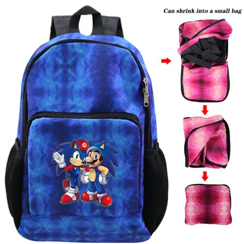 

Funny Sonic Mario Printed Boys Girls Teens Casual Fashion Youth Backpack Folded Travel Backpack