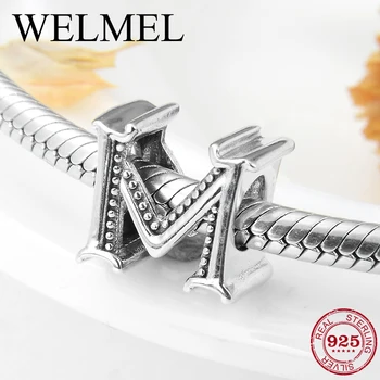 

Real 925 Sterling Silver Letter M beads Delicate Alphabet fit Original Women Women Charm Bracelet DIY Jewelry Making