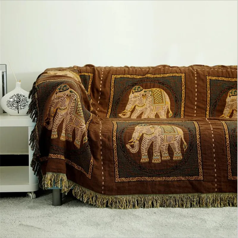 Хлопковое многофункциональное двустороннее жаккардовое полотенце для дивана, вязаное одеяло с кисточкой, домашнее декоративное покрывало с нитью - Цвет: Оранжевый