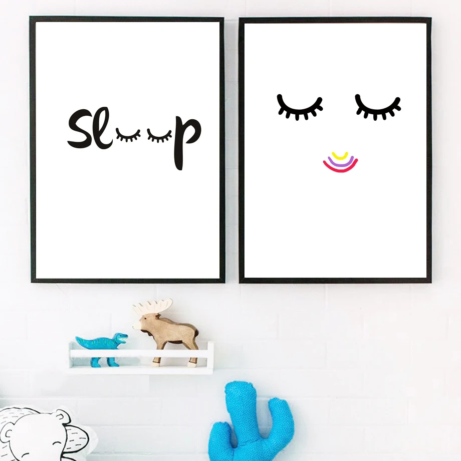 Black-White-Cartoon-Eye-Face-Quotes-Sleep-Wall-Art-Canvas-Painting-Nordic-Posters-And-Prints-Wall (1)