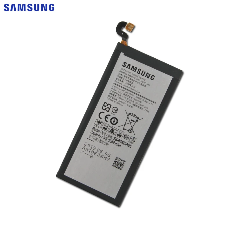 Оригинальная батарея samsung EB-BG920ABE для samsung GALAXY S6 G9200 G9208 G9209 SM-G920F G920I G920 G920A G920V G920T G920F 2550 мА-ч