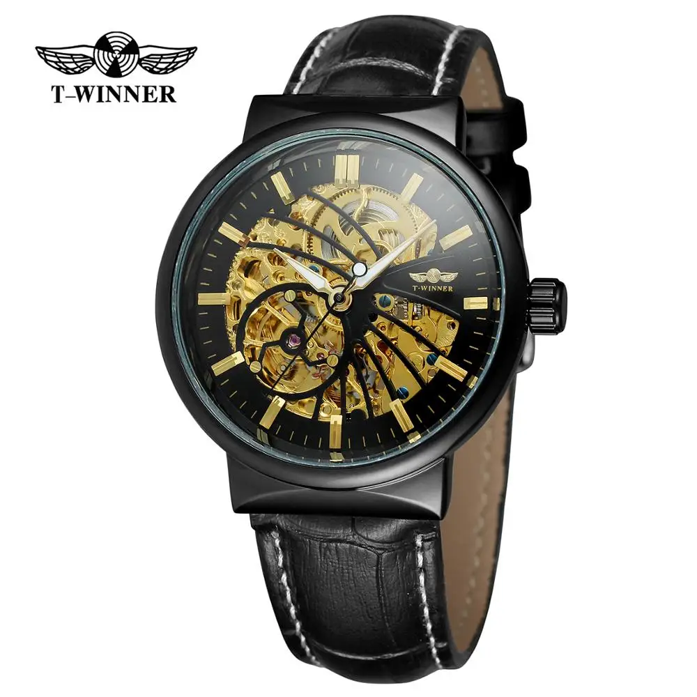 BLACK WINNER Модные мужские и женские часы черные полые часы с циферблатом автоматические механические наручные часы - Цвет: BLACK