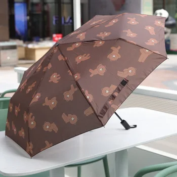 

Cartoon bear printed women umbrella three folding umbrella girl portable windproof student sunny rainy umbrella strong umbrella
