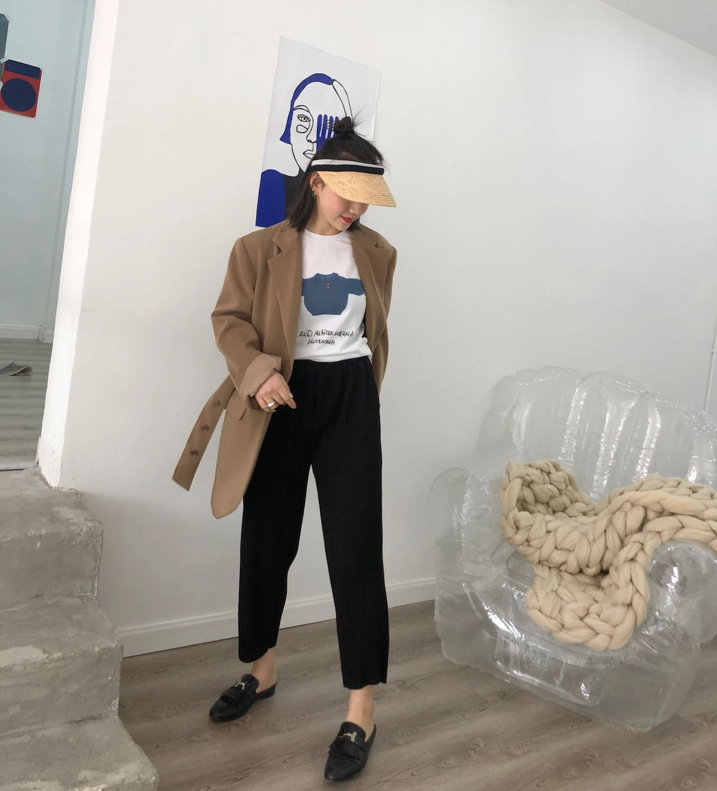 MIYAKE/осенние повседневные плиссированные брюки в полоску с карманами; брюки с маленькими ножками;
