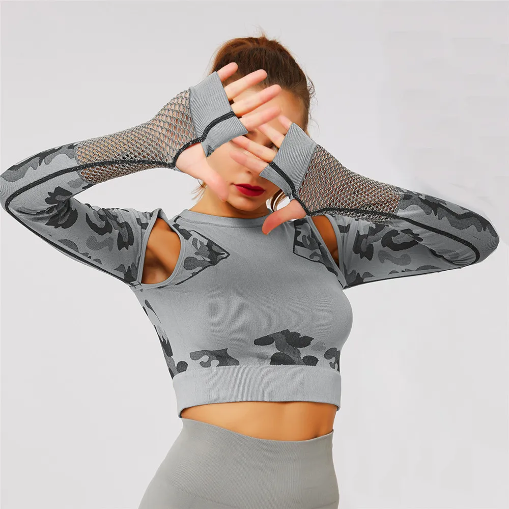 

Camouflage Long Sleeve Yoga Shirt Women Racerback Workout Active Tank Top Quick Drying Fitness Run Tank Top Gym Sport Yoga shirt