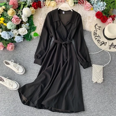 New Korean version Spring Summer Women Dress Solid Color Temperament Large Size elegant Dress Female cc1631 - Цвет: Photo Color