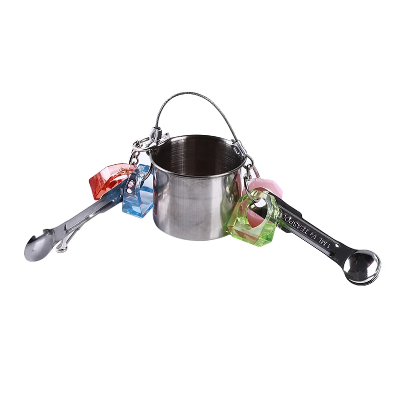 1Pc High Quality Stainless Steel Food Water Feeding Bird Single Cups Parrot Cage Stand Bird Feeder Supplies