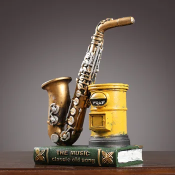 

Retro Storage Pen Holder Saxophone Violin Figurines Miniatures Craft Gift Resin Decoration Student Stationery Storage Box Holder