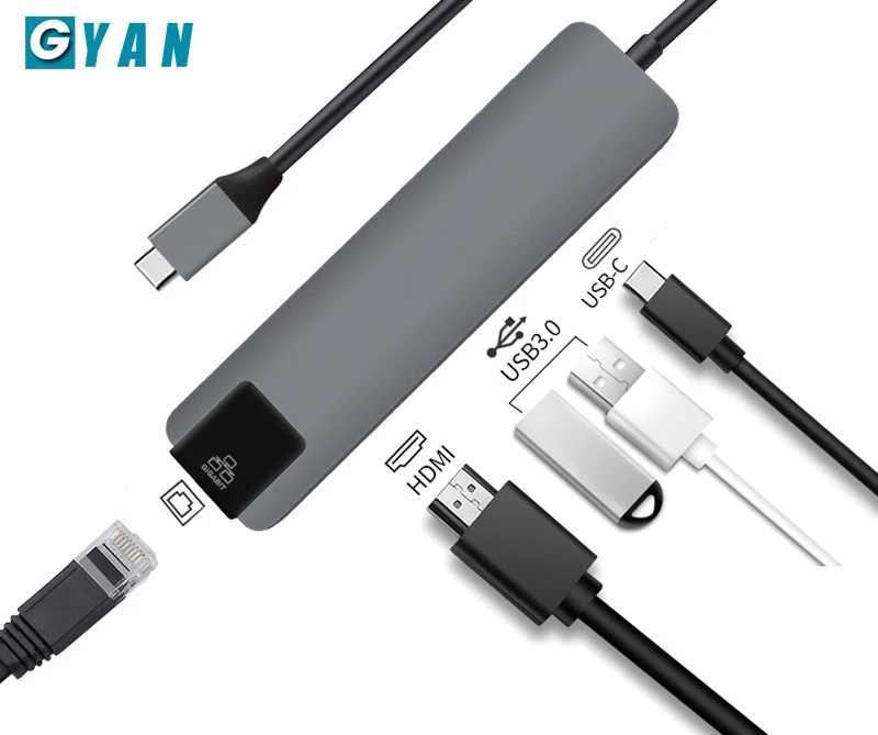 5 в 1 USB C концентратор Hdmi 4 к USB C концентратор для Gigabit Ethernet Rj45 Lan адаптер для Mac book Pro Thunderbolt 3 type c док-станция