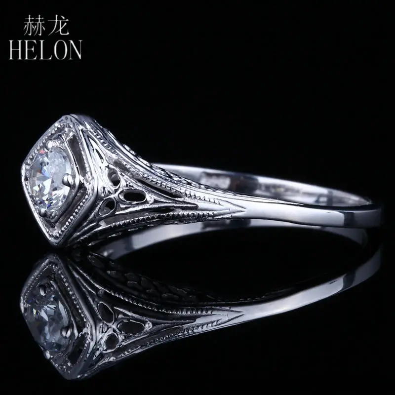 HELON 0.3ct Муассанит кольцо твердое 10 к белое золото VVS/цвет GH Лаборатория Grown Diamond Муассанит винтажное античное обручальное кольцо для женщин